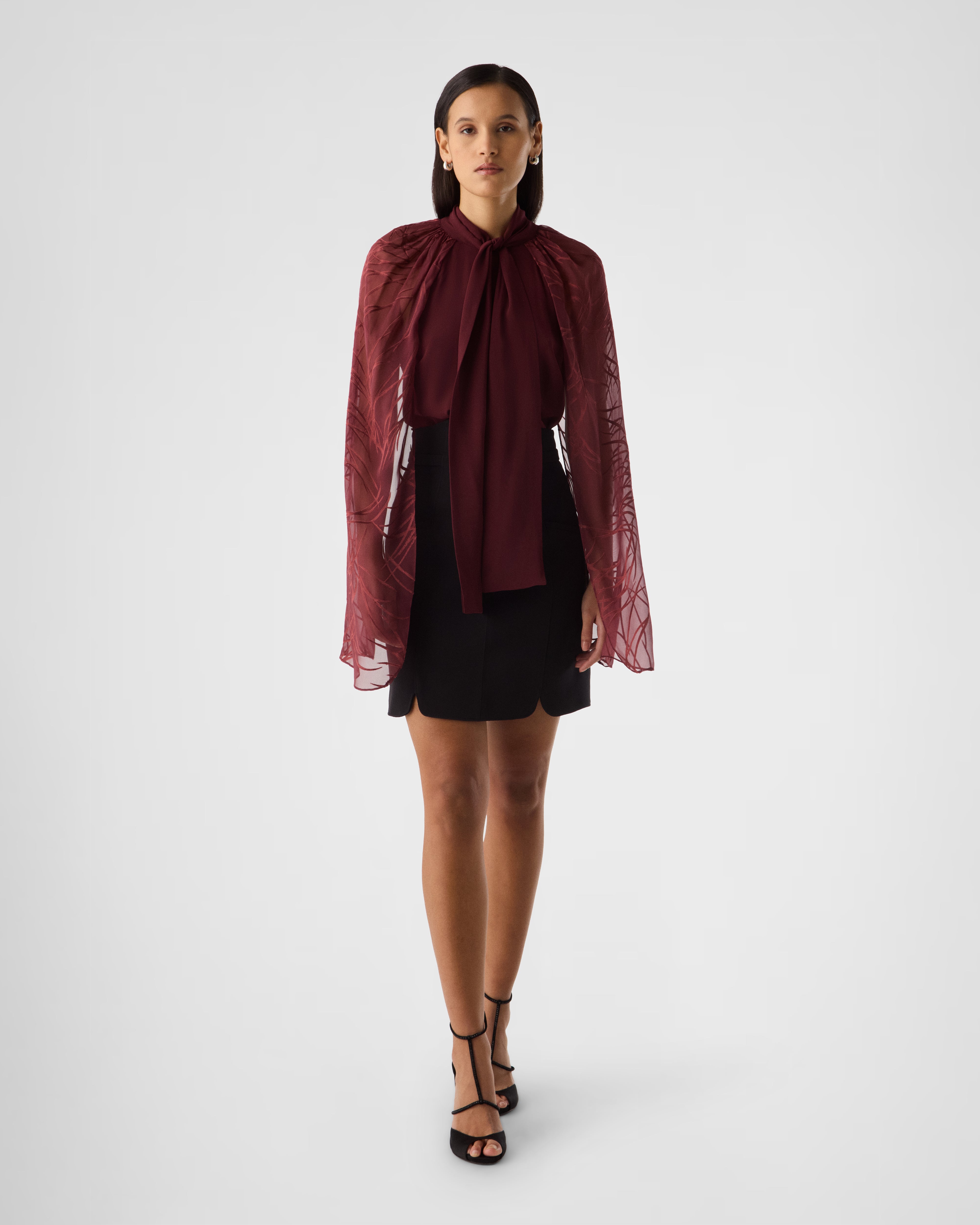 Alya cape sleeved bow blouse