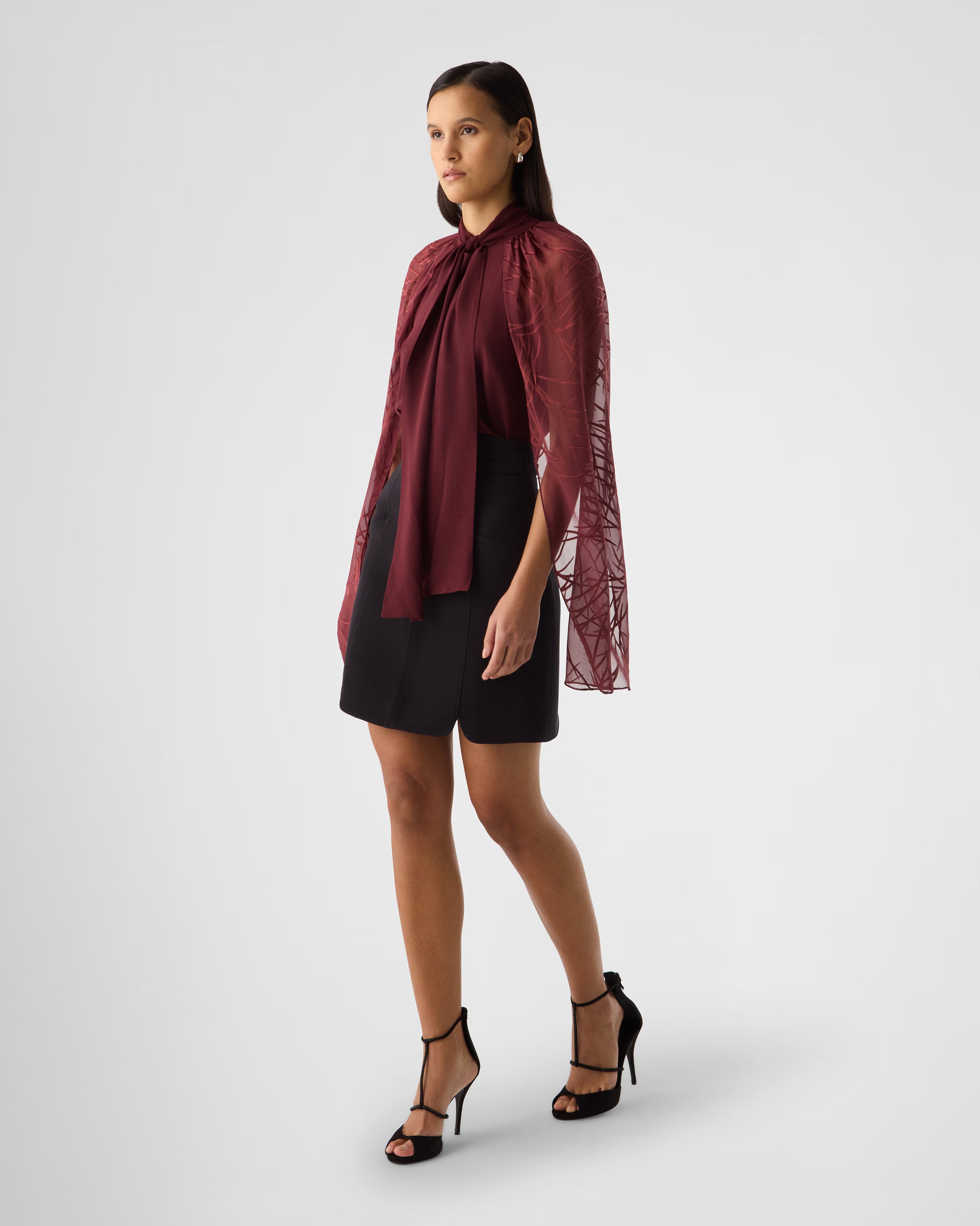 Alya cape sleeved bow blouse