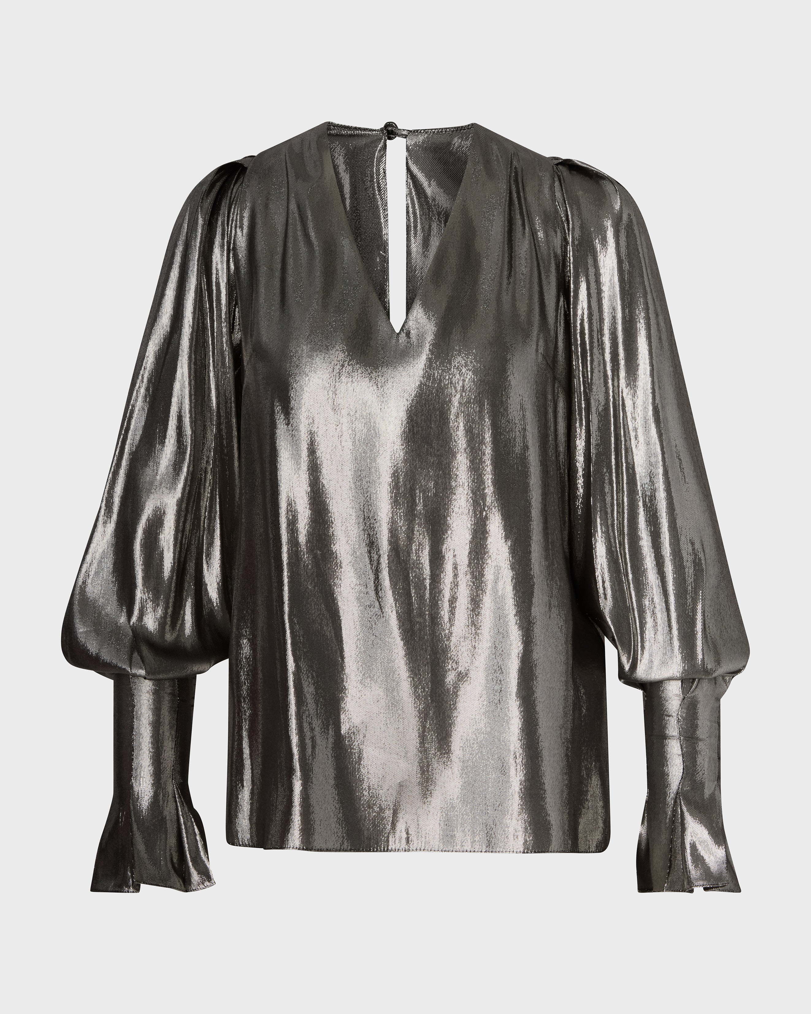 Halley v-neck blouse with draped puff sleeves