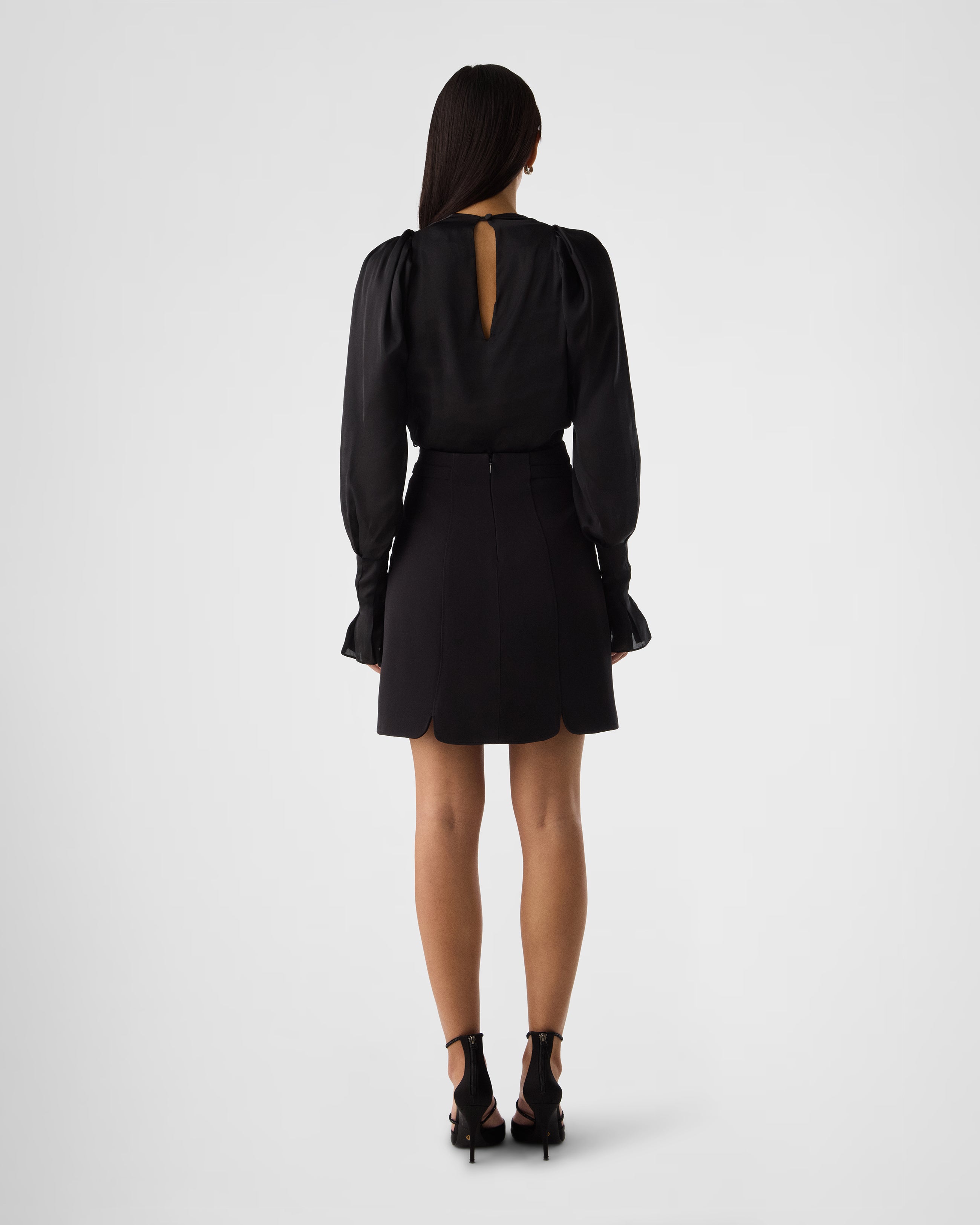 Halley v-neck blouse with draped puff sleeves